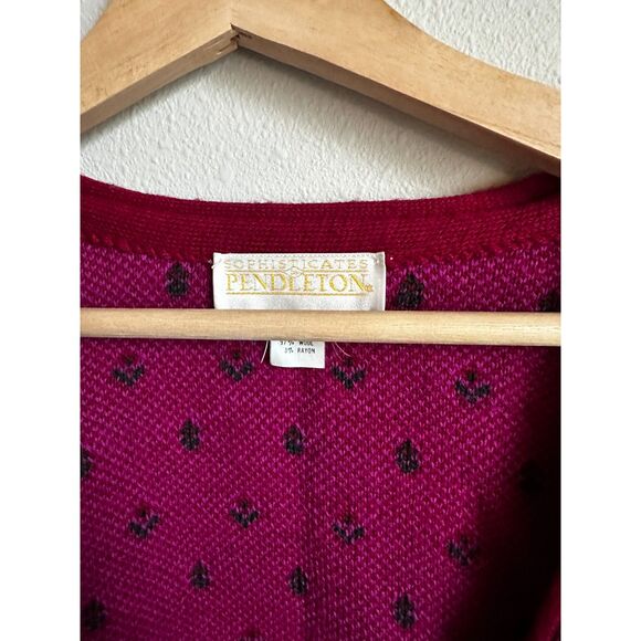 PENDLETON SOPHISTICATES Vintage Wool Green Pink Toggle Polka Dot Cardigan Size L - Picture 6 of 7